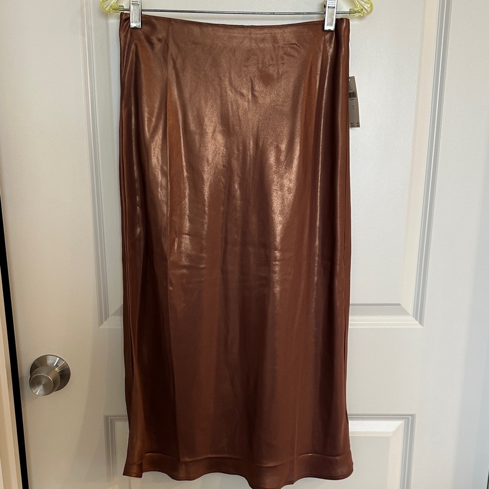 Anthropologie Shimmering Copper Midi Skirt